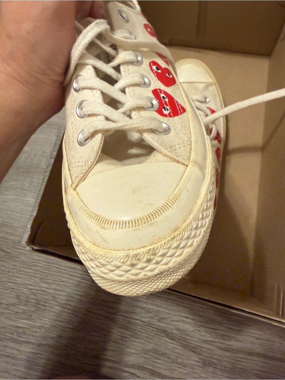 Converse PLAY Comme des Garsons White Canvas Sneakers with Red Hearts size 7 - Picture 6 of 16